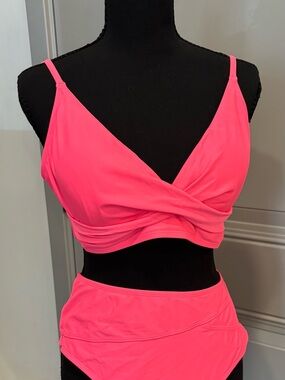 Neon Pink Wrap Bikini Top